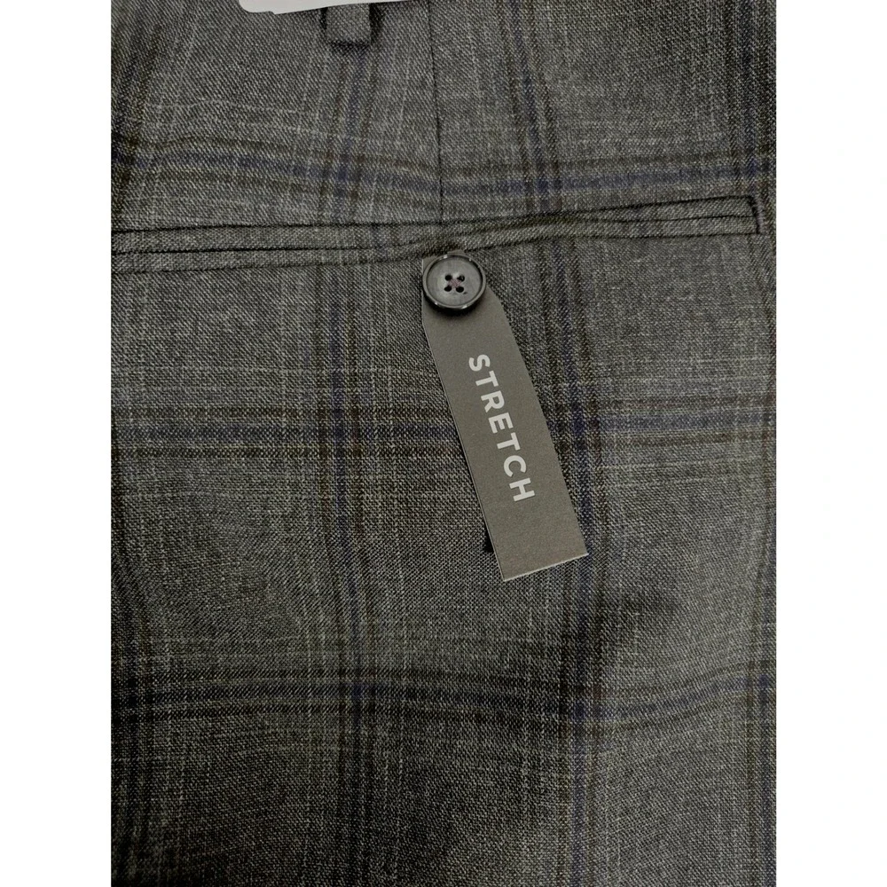 Shaquille O'Neal XLG Mens Grey Plaid Stretch Dress Pants 52W x 32L ONYXPF2AB140